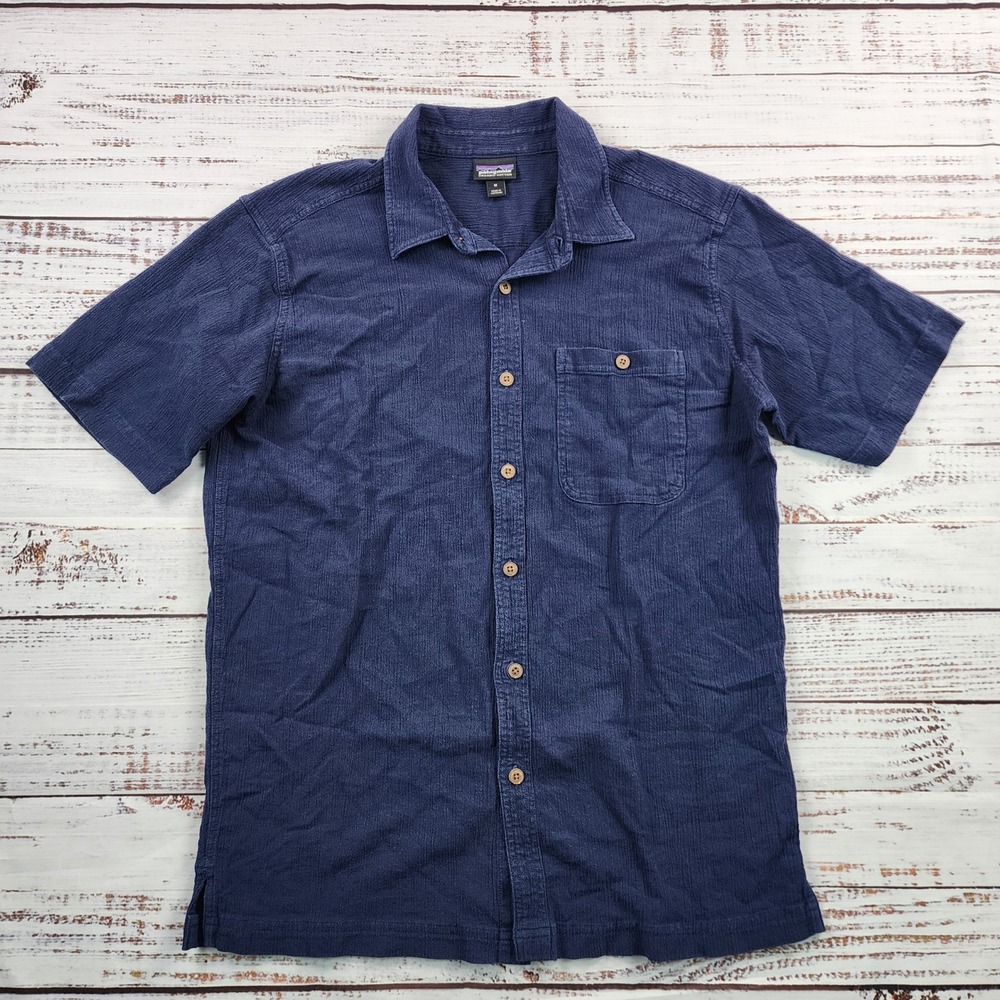 Patagonia A/C Shirt Mens M Navy Organic Cotton Short Sleeve 52921